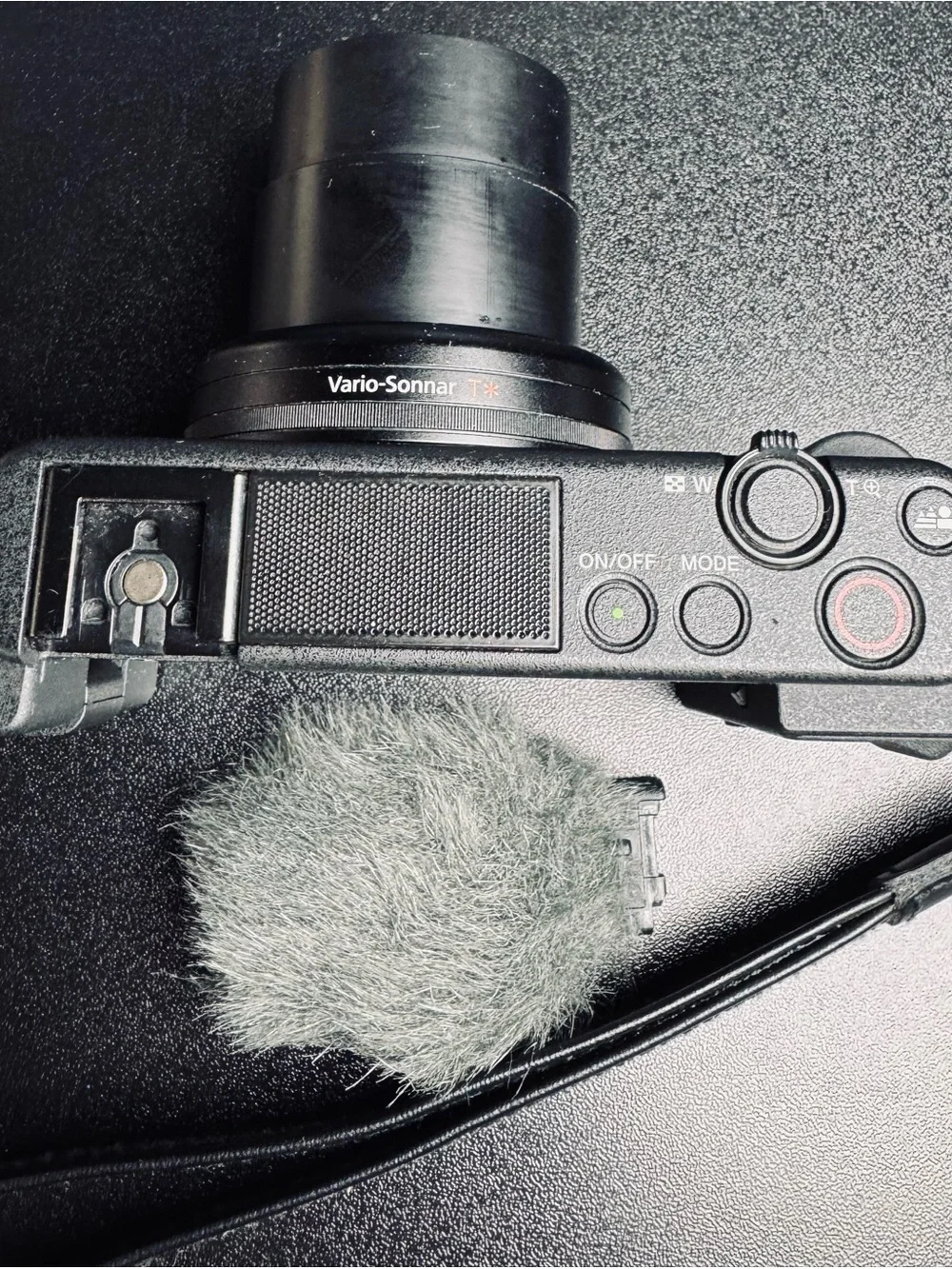 Sony Black Compact Digital Camera with Zeiss Lens and Wind Muff